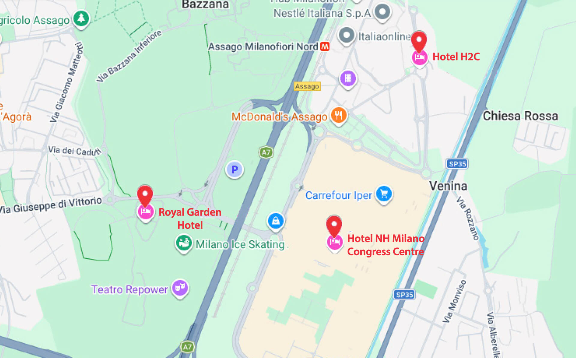 Milano Hotels Map 2026